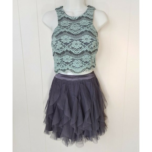 Teeze Me 2 piece Halter Dress Lace Tulle/Mesh size 5/6 Fully Lined Molded Cups - Picture 2 of 9